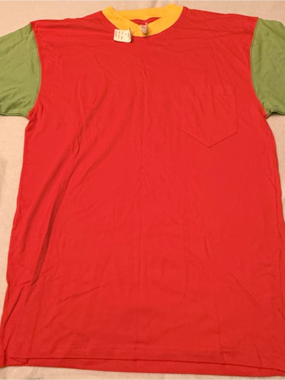 Vintage St Michael Marks Spencer Colorblock Pocket T-Shirt Red Green Yellow NWT